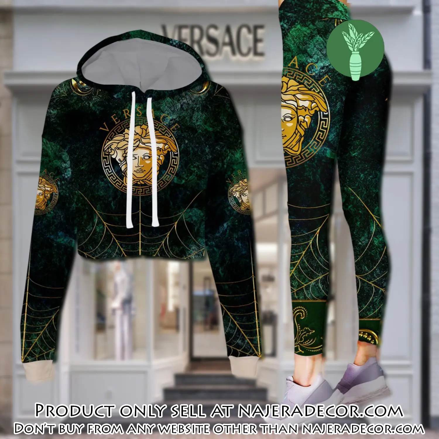 Versace medusa spider silk luxury brand clothes leggings and crop top set for women njr2644558